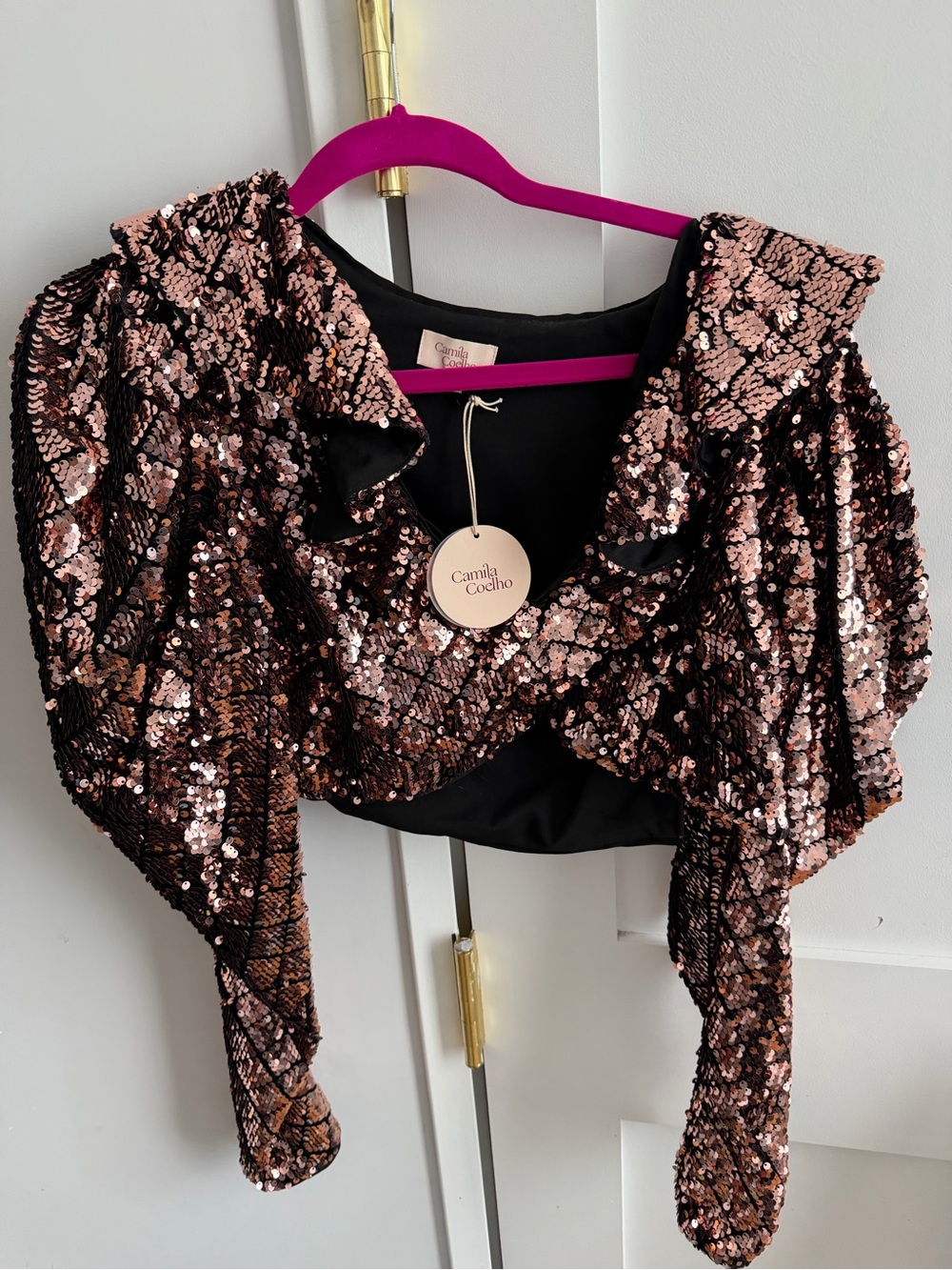 Camila Coelho Rose Gold Sequin Cropped Bolero Top